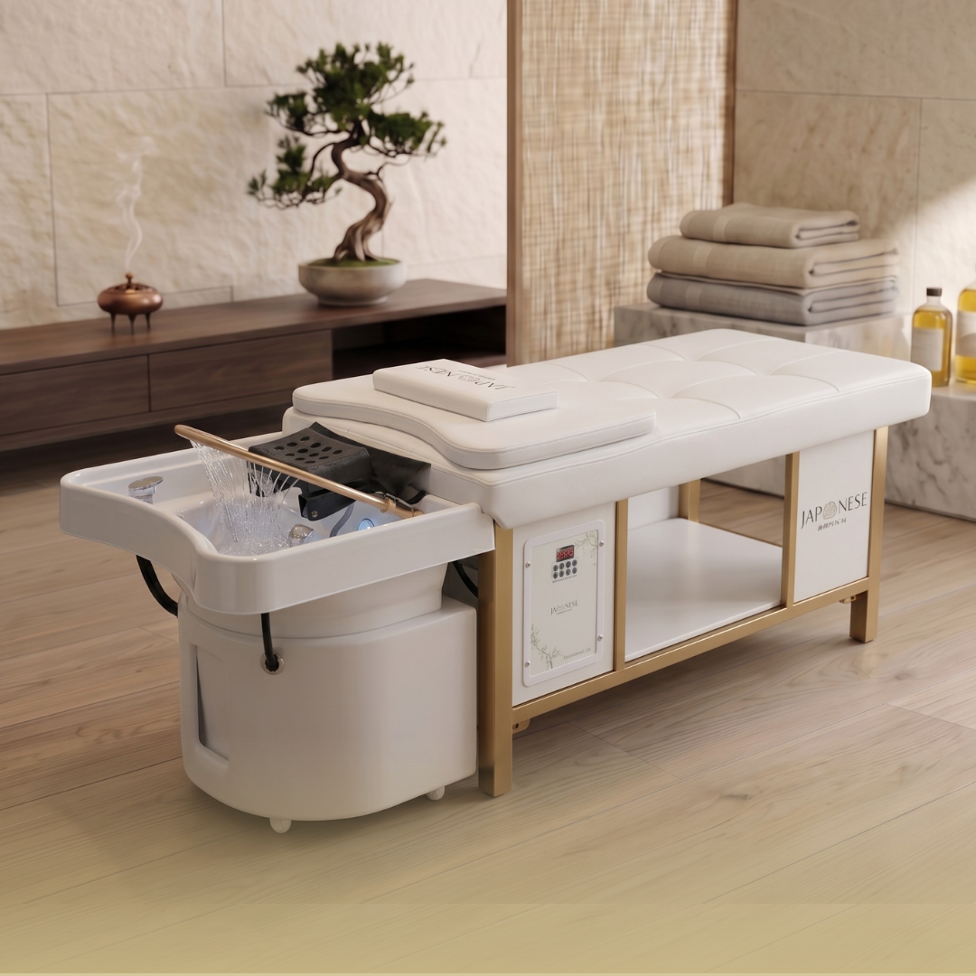 Japanese Head Spa White Full Bed Hybrid Unit with Gold Frame- PLUMBED