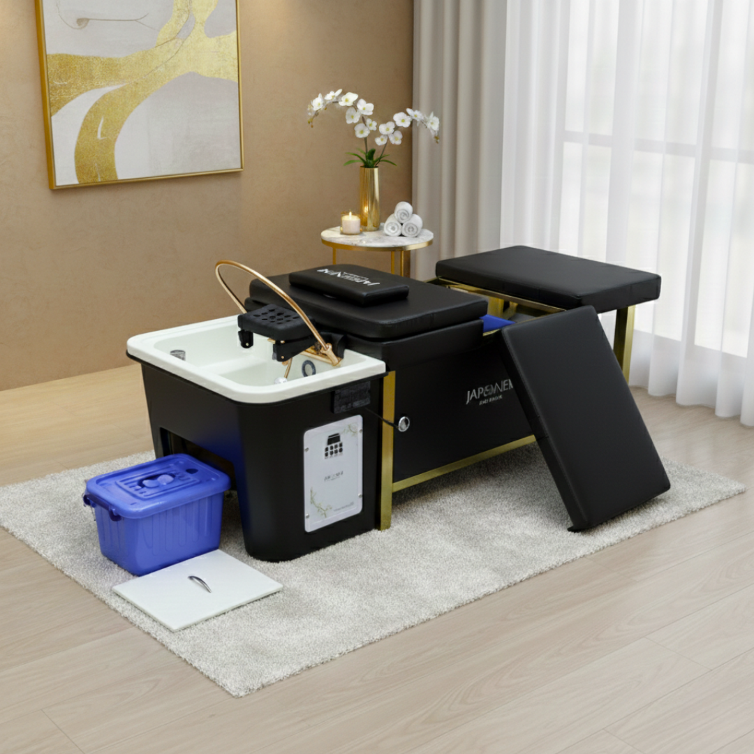 Japanese Head Spa Black Full Bed Unit with Gold Frame- NON PLUMBED - NO WATER CONNECTION NEEDED