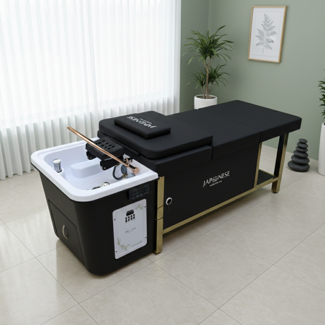Japanese Head Spa Black Full Bed Unit with Gold Frame- NON PLUMBED - NO WATER CONNECTION NEEDED