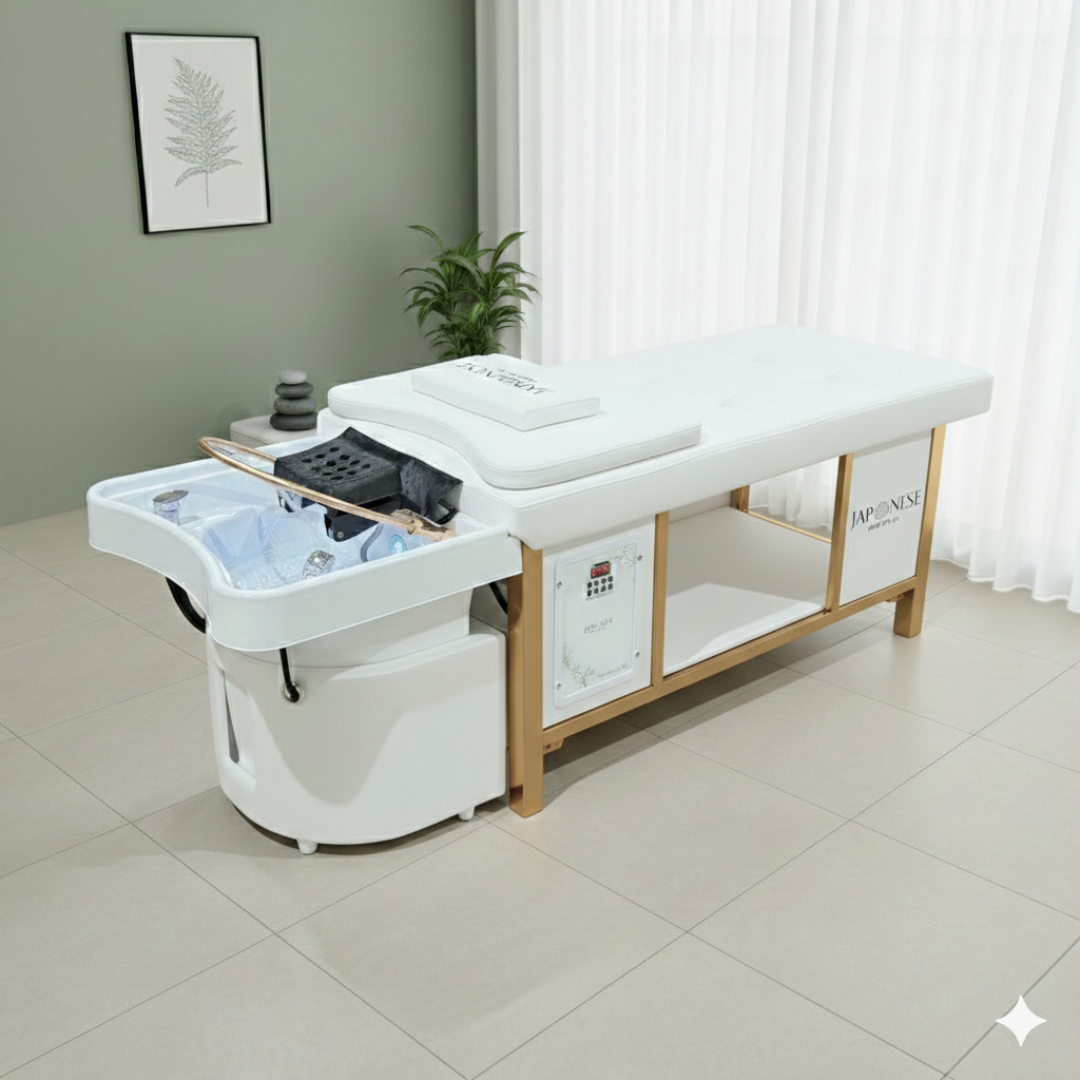 Japanese Head Spa White Full Bed Hybrid Unit with Gold Frame- PLUMBED