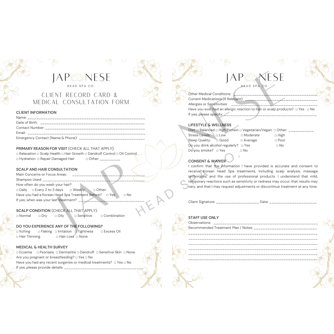 Korean Head Spa Client Consultation Form